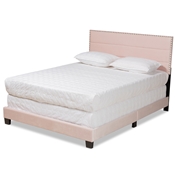 Baxton Studio Tamira Modern and Contemporary Glam Light Pink Velvet Fabric Upholstered Queen Size Panel Bed Baxton Studio restaurant furniture, hotel furniture, commercial furniture, wholesale bedroom furniture, wholesale queen, classic queen